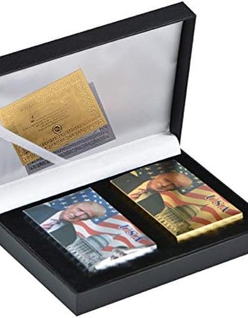 Load image into Gallery viewer, Donald Trump Playing Cards - Gold Plated Playing Cards Gold Plated Deck of Waterproof Poker Cards for Game for Table Games Good Gift for Friends, Men, Boyfriends (Gold&amp;Silver W/Box)
