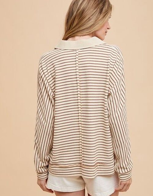 Load image into Gallery viewer, Annie Wear Striped Button Detail Long Sleeve Polo Top
