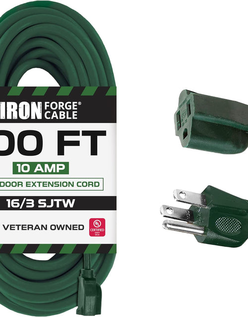 Load image into Gallery viewer, Green Outdoor Extension Cord 100 FT - 16/3 SJTW Weatherproof Extension Cord for outside with 3 Prong - 16 Gauge Foot Extension Cord. UL Listed, Great for Christmas Lights &amp; Outside
