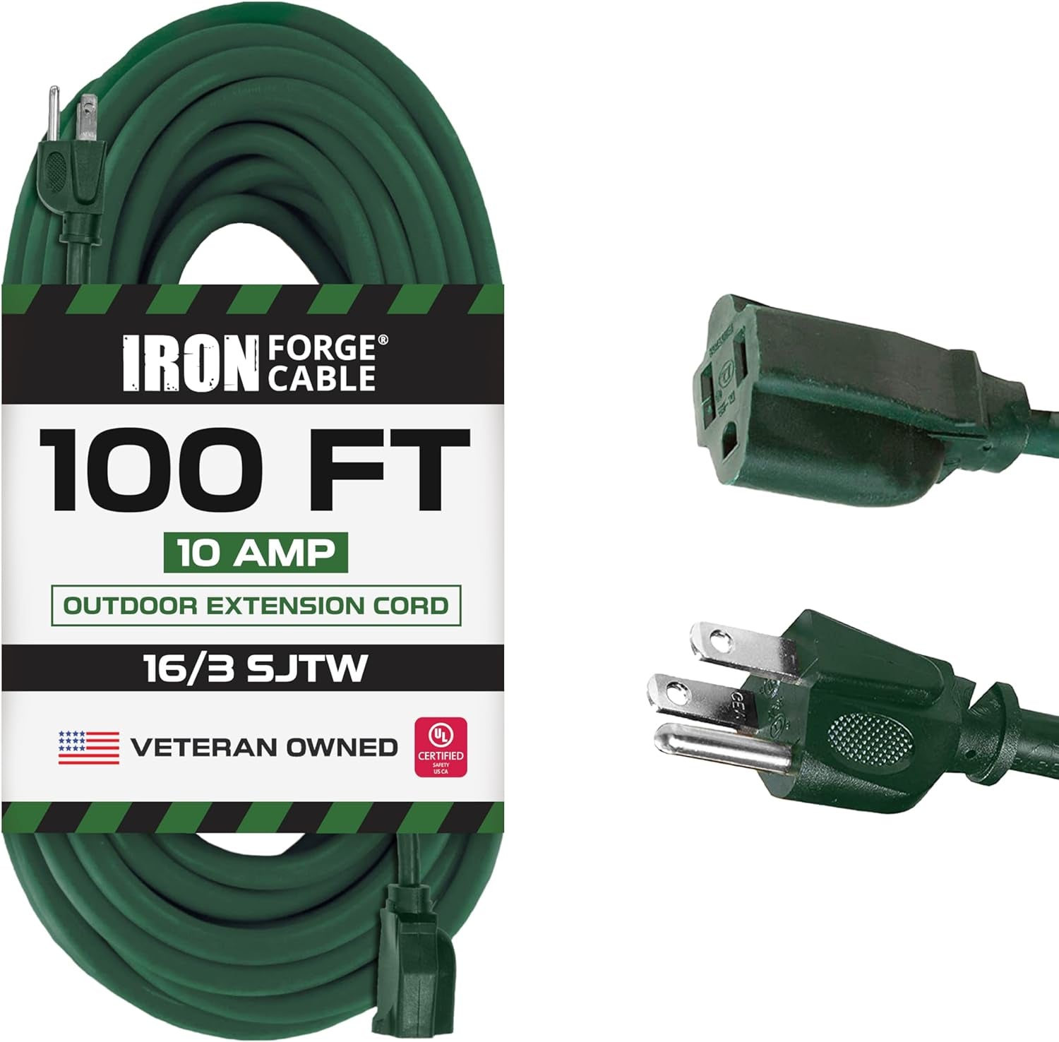 Green Outdoor Extension Cord 100 FT - 16/3 SJTW Weatherproof Extension Cord for outside with 3 Prong - 16 Gauge Foot Extension Cord. UL Listed, Great for Christmas Lights & Outside