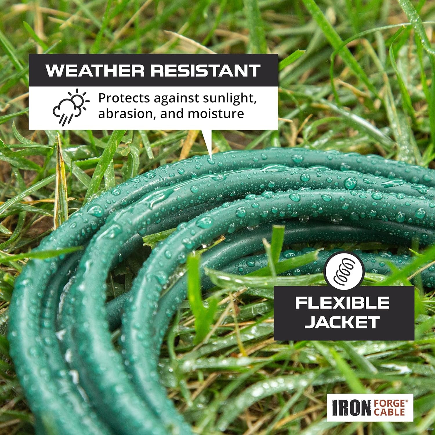 Green Outdoor Extension Cord 100 FT - 16/3 SJTW Weatherproof Extension Cord for outside with 3 Prong - 16 Gauge Foot Extension Cord. UL Listed, Great for Christmas Lights & Outside